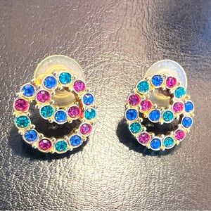 Rare, vintage Swarovski gold plated, multi birthstone pierced earrings.